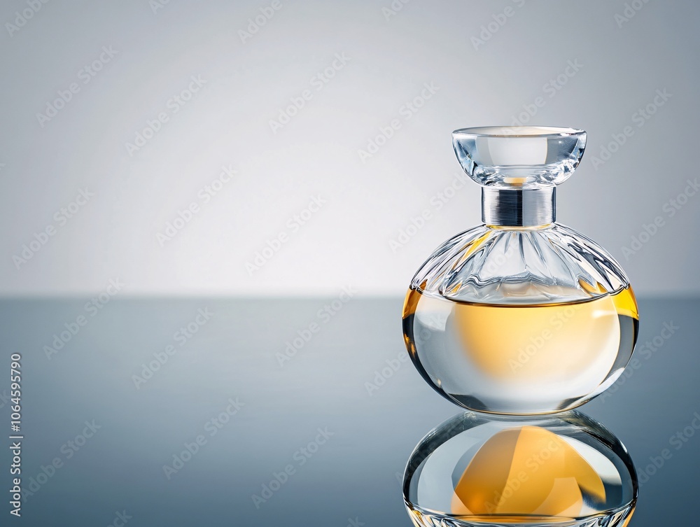 Perfume bottle on a reflective surface Perfume bottle on a reflective surface