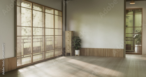 Clean modern japanese traditional style wooden design minimalist room interior, 3D rendering