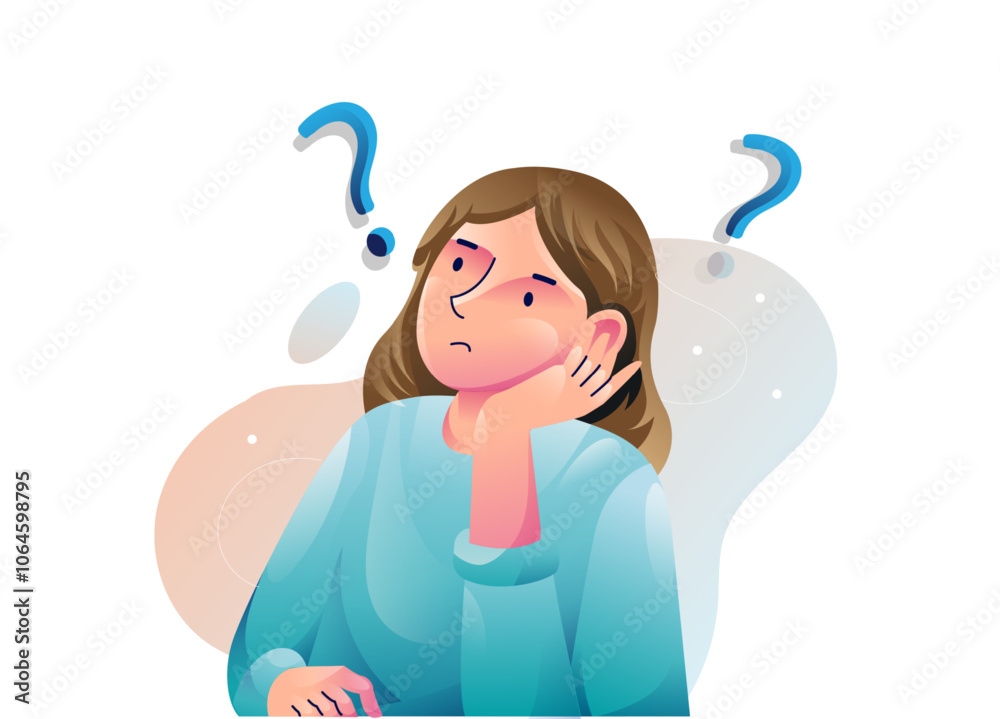 Girl thinking concept illustrations. a woman confused looking for answers and creating solution. Innovation and problem solution.