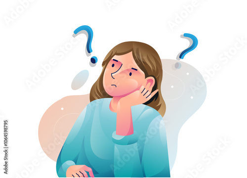 Obraz na płótnie Girl thinking concept illustrations. a woman confused looking for answers and creating solution. Innovation and problem solution. w salonie