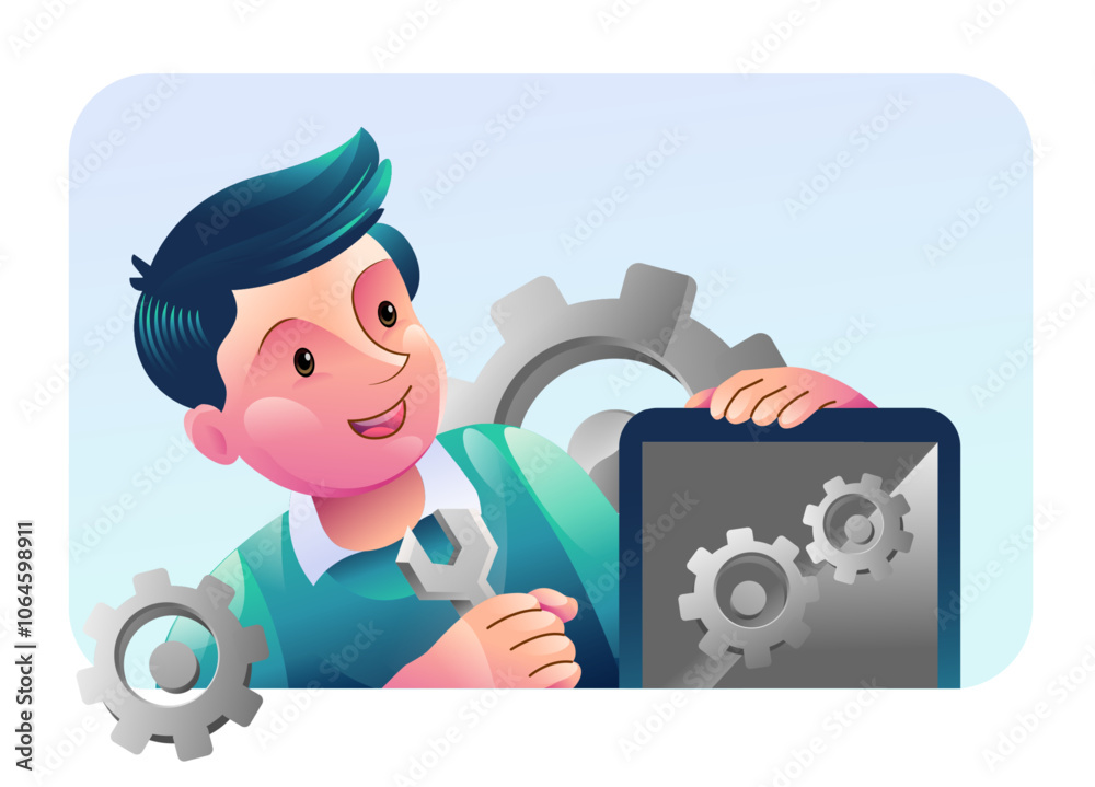 System under maintenance illustration concept, Error message about website under construction, update process, install software, operating system concept illustration