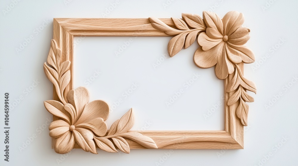 Elegant wooden frame with floral carvings on a white background, perfect for showcasing artwork or photographs.