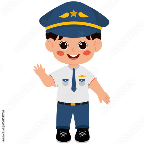 Cute Boy Pilot Profession Illustration