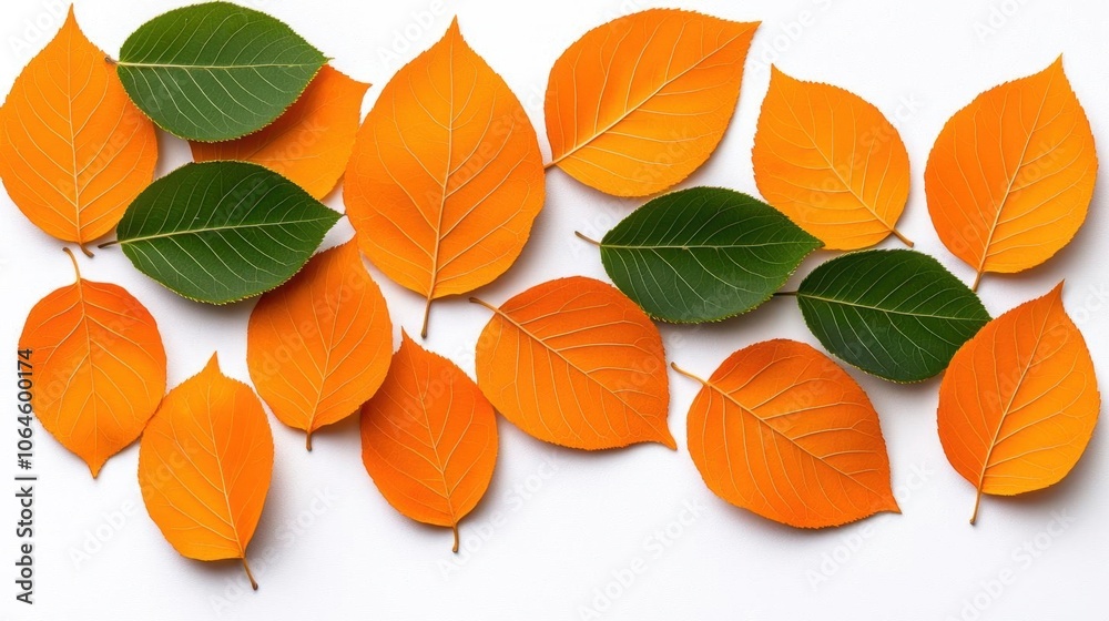 A photostock of bright orange autumn leaves on a white background, vibrant and seasonal. A photostock of bright orange autumn leaves on a white background, vibrant and seasonal.