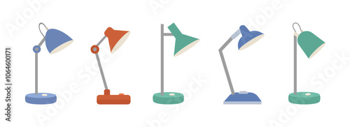 Colorful desk lamp. Table lamp set illustration. Collection of modern study desk lamp. Vector Illustration of a Desk Lamp for Cozy Study Spaces. Functional Desk Lamp. 