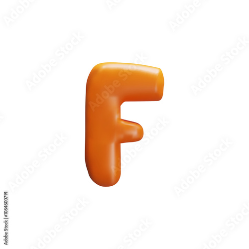 A bright 3d vector consonant is the letter "F", made of orange glossy plasticine