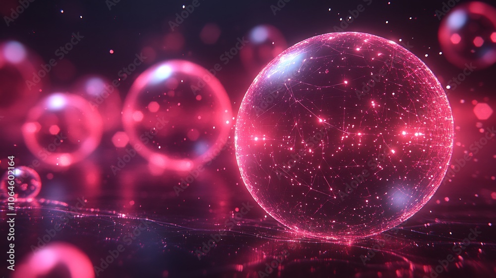 Obraz premium Internet of Things network represented a holographic web connecting secure hubs encrypted data streams and smart devices