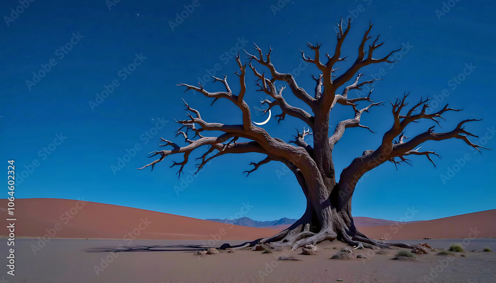 Bare Tree Silhouetted Against Desert Night Sky
Bare Tree Silhouetted Against Desert Night Sky