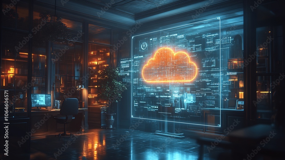 Obraz premium Ar display of secure cloud environment with multiple protective layers locks and encryption in a futuristic hightech design
