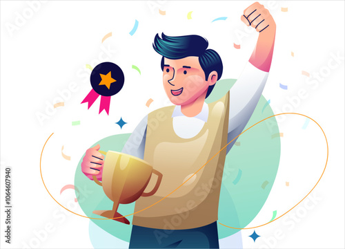 Obraz na płótnie Business goal celebrating. Celebrating success and victory. Concept of win, achievement and luck. Winners rejoicing their triumph. Modern flat design illustration. w salonie