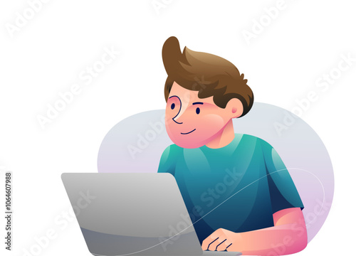 Education concept illustrations. Modern flat design illustration of a man working on something in front of a laptop.