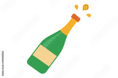 Champagne Bottle with Cork Popping | isolated vector illustration on white background 