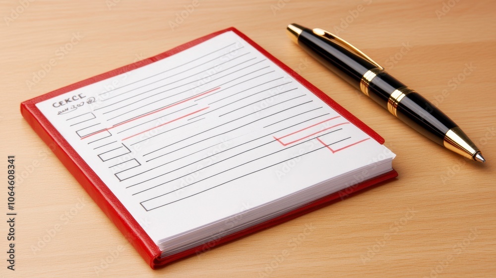 Notepad and pen on a wooden surface. Notepad and pen on a wooden surface.