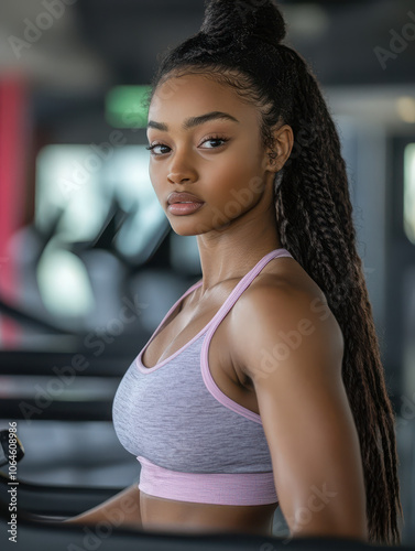 A fit individual poses in a gym, showcasing strength and dedication to fitness.