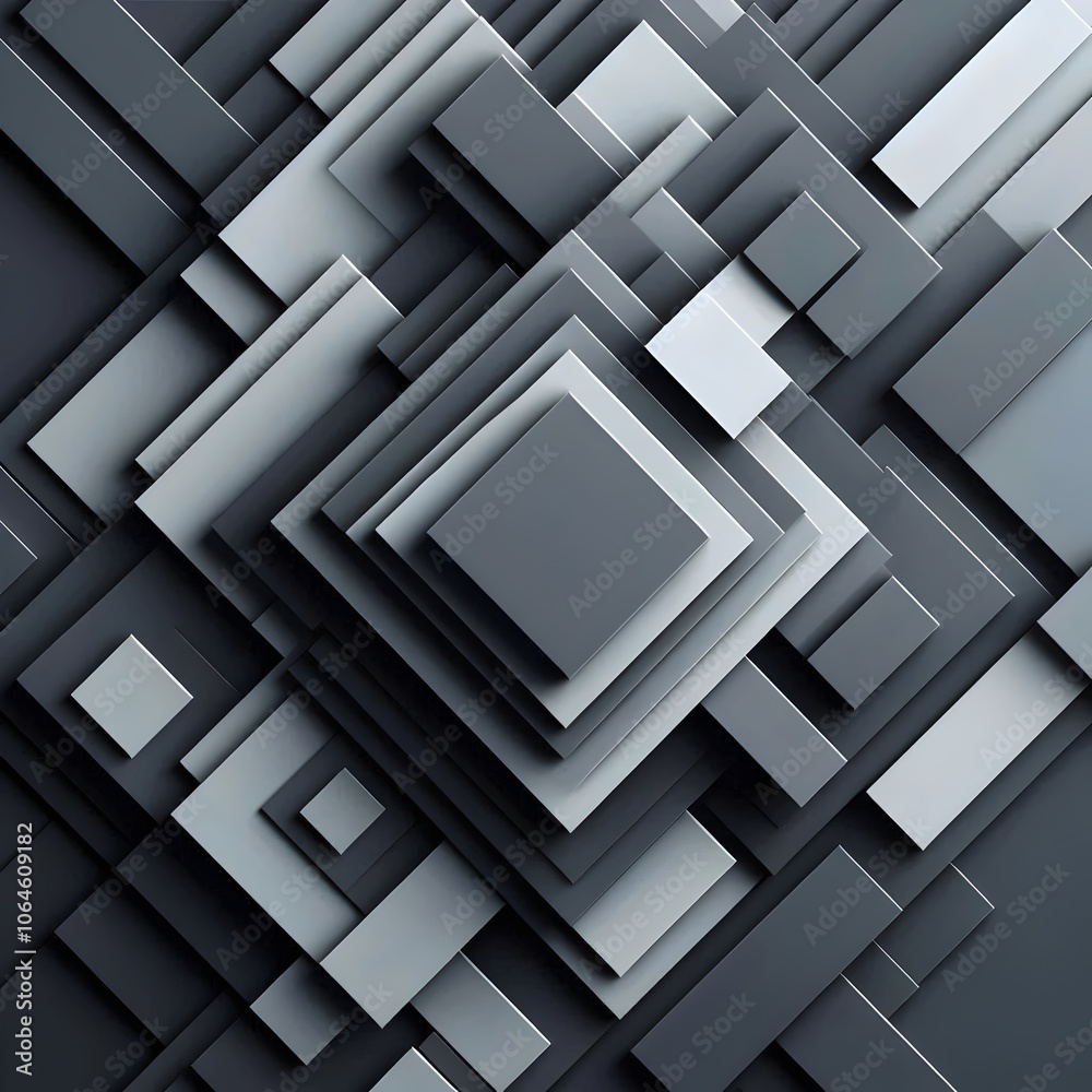 Abstract Geometric Background: Gray, Squares, 3D Rendered, Layered Abstract Geometric Background: Gray, Squares, 3D Rendered, Layered