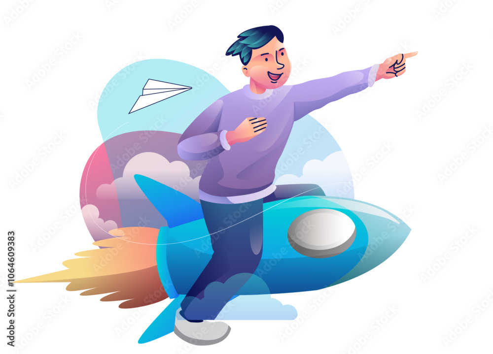 Business concept illustrations. Startup Business, Successful startup management, online communication, e-commerce, project management, finance and marketing.