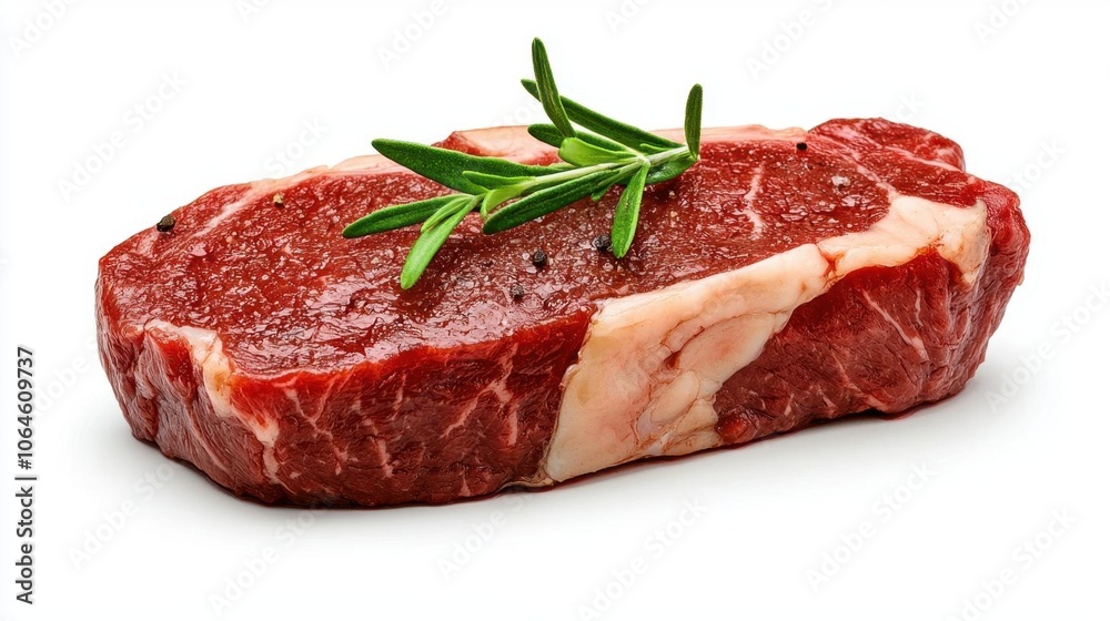 A photostock of juicy steak on a white background, isolated and appetizing. A photostock of juicy steak on a white background, isolated and appetizing.