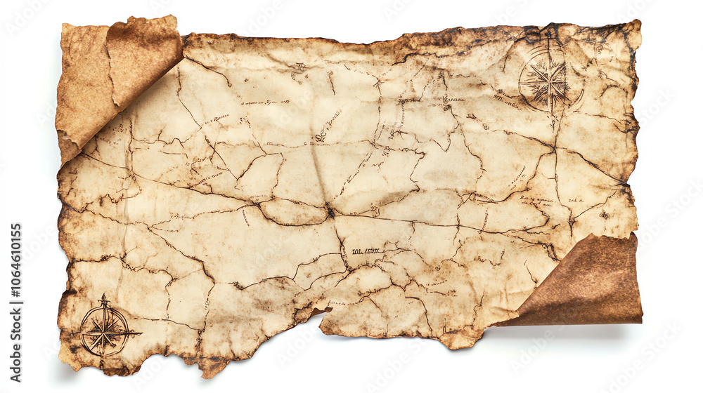 Fototapeta premium Aged treasure map with torn edges