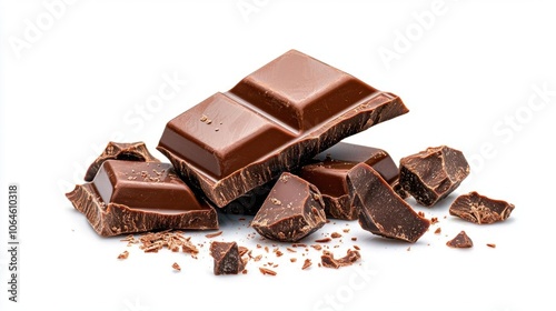 A photostock of melted chocolate dripping on a white background, rich and decadent.