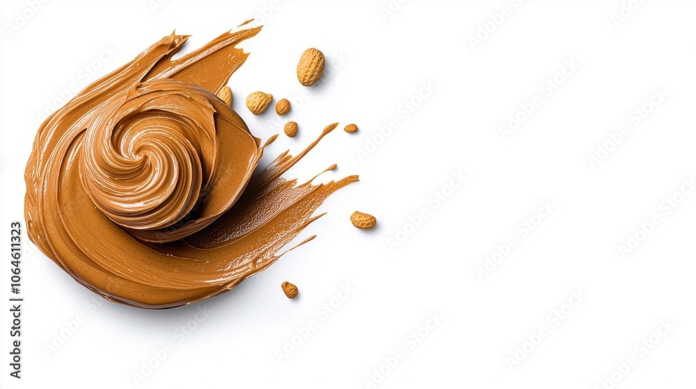 A photostock of peanut butter swirl on a white background, smooth and creamy. A photostock of peanut butter swirl on a white background, smooth and creamy.