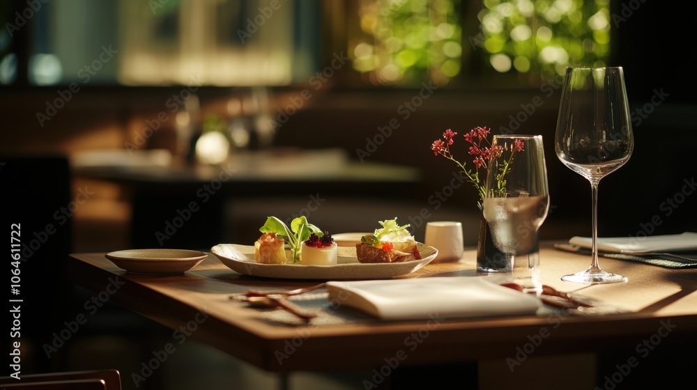 Traditional Japanese kaiseki dining setup with beautifully plated small dishes, ready for a fine dining experience Traditional Japanese kaiseki dining setup with beautifully plated small dishes, ready for a fine dining experience