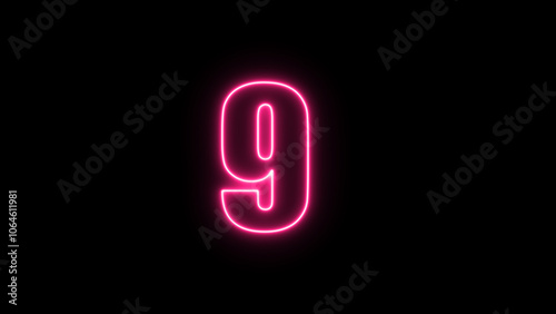 Neon number with alpha channel, the best digital symbol, 3d render, Education concept.Glowing Alphabet Letter of neon number