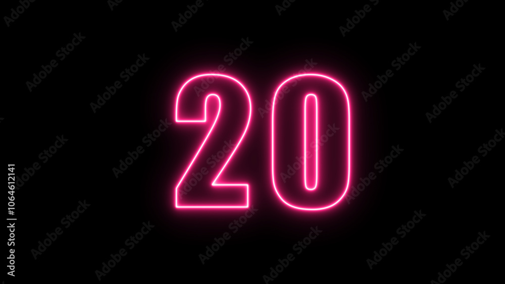Neon number  with alpha channel, the best digital symbol, 3d render, Education concept.Glowing Alphabet Letter of neon number