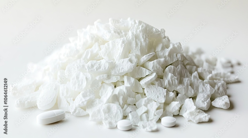 Piles of White Pills Scattered on a Clean Surface in Bright Light Generative AI Piles of White Pills Scattered on a Clean Surface in Bright Light Generative AI