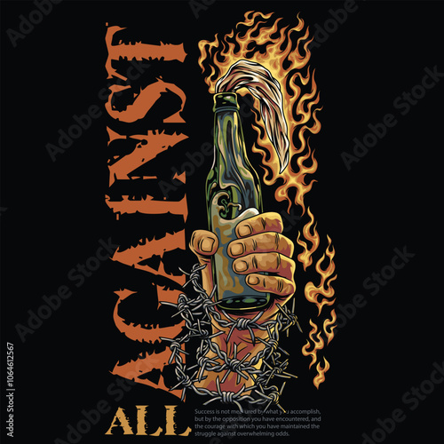 Molotov Hand With Text Illustration