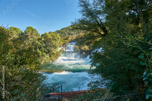 Skradinski Buk Waterfall with Ancient Mill in Krka National Park, Dalmatia, Croatia photo