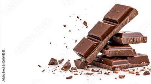 A photostock of splashing chocolate on a white background, rich and indulgent.