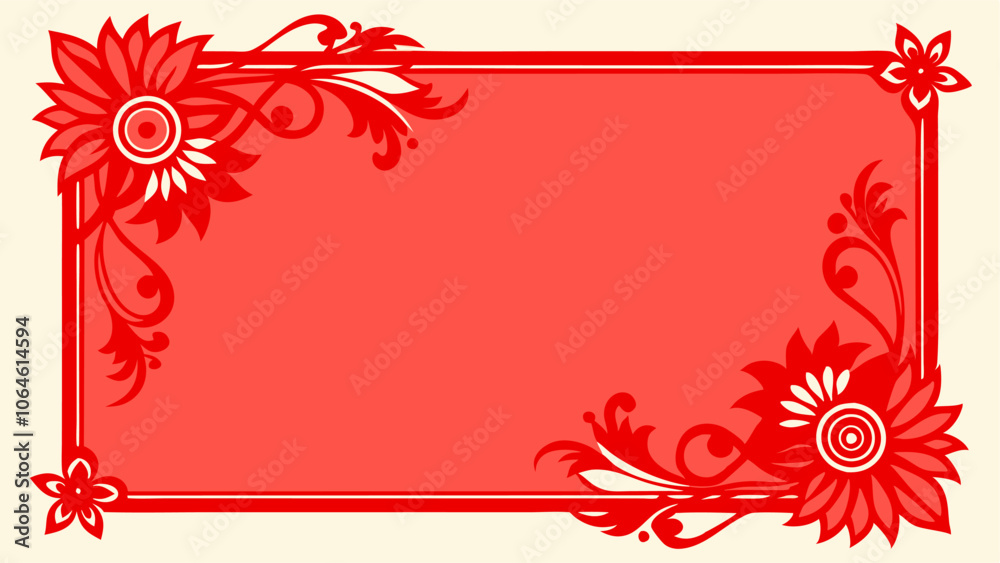 White beautiful floral frame with red background, rectangle frame flower, ornament frame for wedding design and invitation White beautiful floral frame with red background, rectangle frame flower, ornament frame for wedding design and invitation