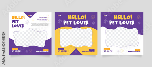 Set of pet care promotion banner social media pack template. Pet adoption social media post template. Pet shop social media carousel template.