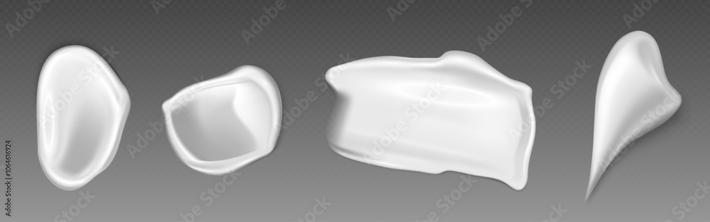 Creamy skin and body care product smear. Realistic 3d vector illustration set of white cream cosmetic gel or lotion swatch on transparent background. Liquid beauty and healthcare production stroke. Creamy skin and body care product smear. Realistic 3d vector illustration set of white cream cosmetic gel or lotion swatch on transparent background. Liquid beauty and healthcare production stroke.
