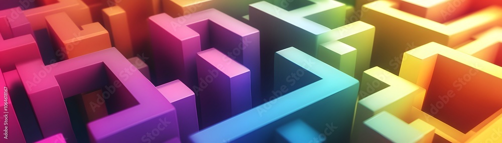 Abstract 3D Geometric Shapes in a Rainbow Gradient Abstract 3D Geometric Shapes in a Rainbow Gradient