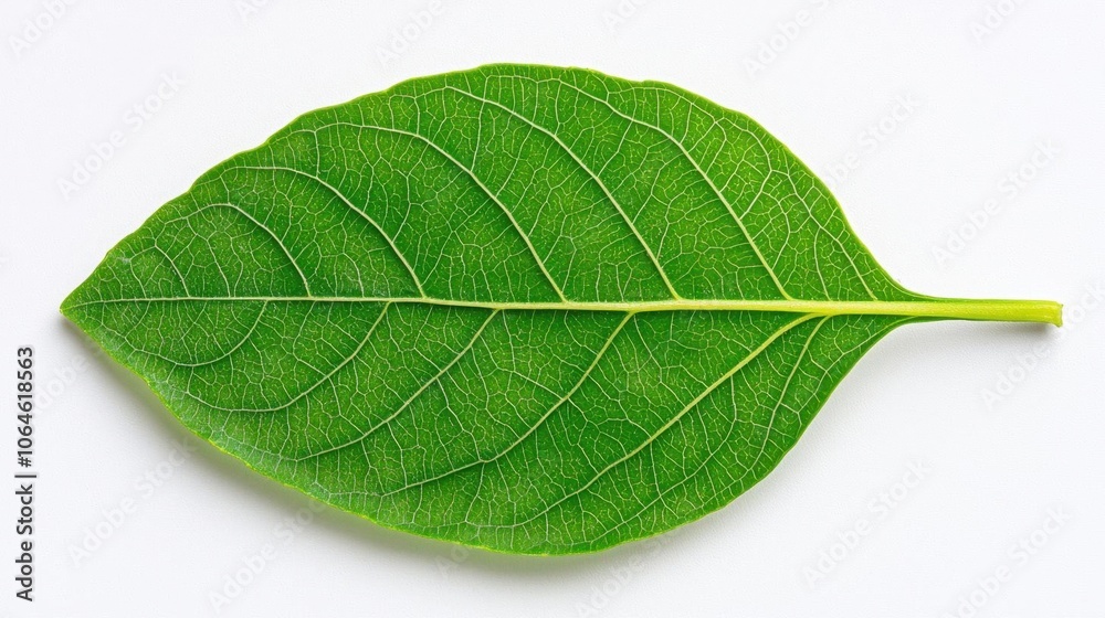 Obraz premium A photostock of a basil leaf on a white background, isolated and vibrant.