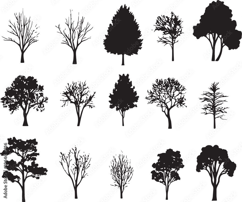 Set Trees. Hand drawn vector illustration Set Trees. Hand drawn vector illustration