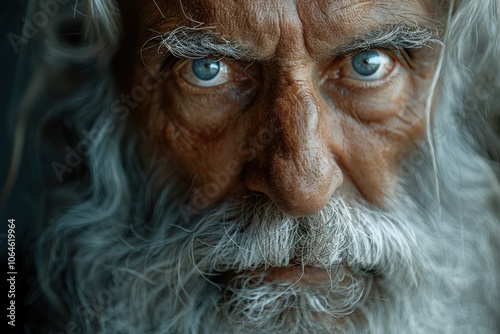 Old Patriarch with White Beard - Biblical Character Close-Up Portrait photo