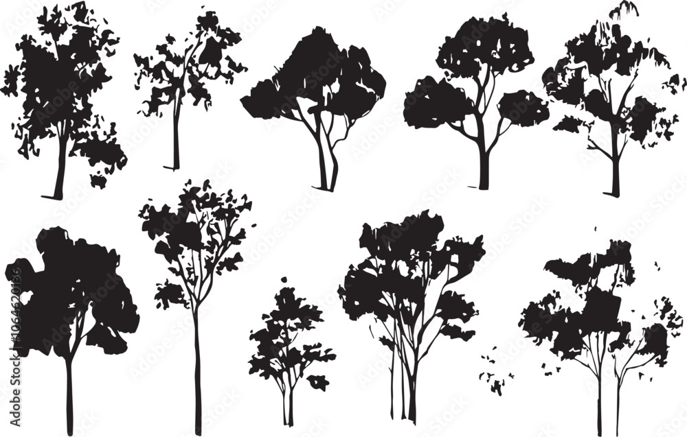 Fototapeta premium Set Trees. Hand drawn vector illustration