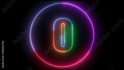 glowing Neon number 0  with neon circle illustrion on black background,  the best digital  Education concept. 