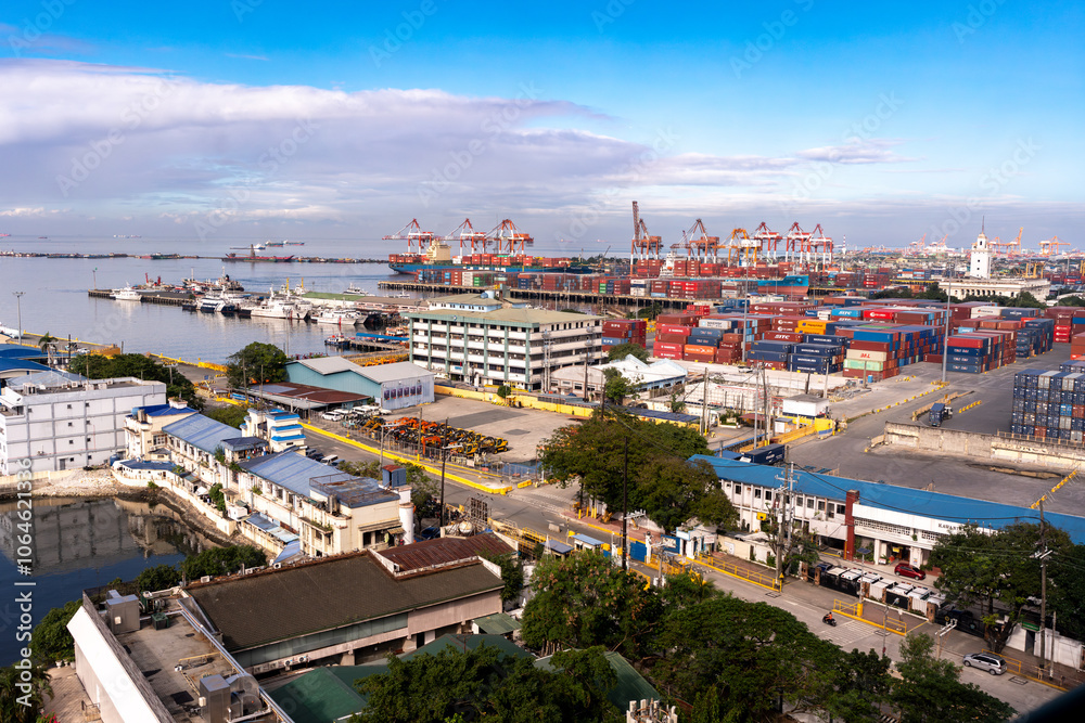 Fototapeta premium Nov 1, 2024 Landscape of Manila Ship Port in Manila Bay, Manila City, Philippines