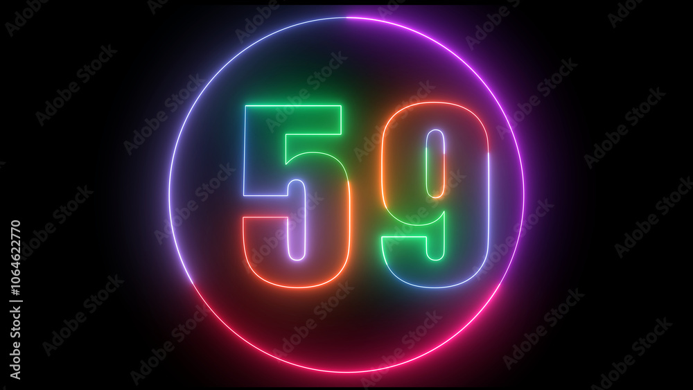 glowing Neon number 59 with neon circle illustrion on black background, the best digital Education concept. glowing Neon number 59 with neon circle illustrion on black background, the best digital Education concept.