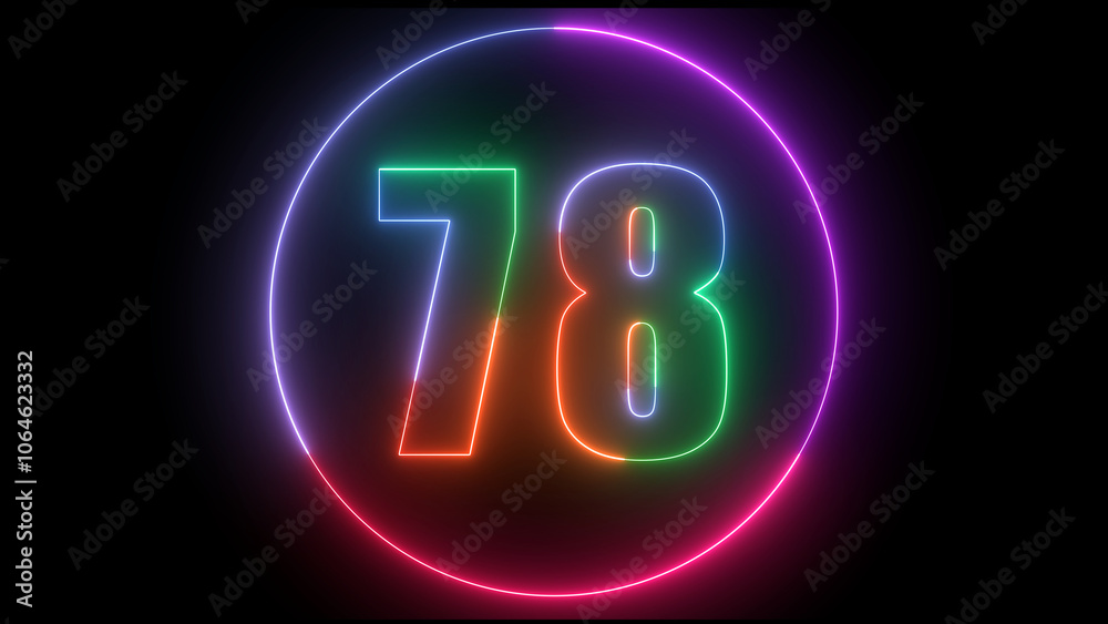 glowing Neon number 78 with neon circle illustrion on black background, the best digital Education concept. glowing Neon number 78 with neon circle illustrion on black background, the best digital Education concept.