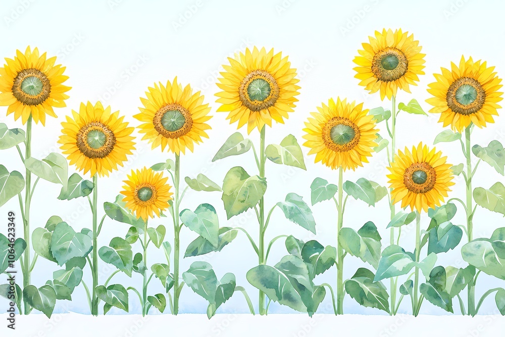 Fototapeta premium Bright Sunflowers in a Summer Field under Blue Sky