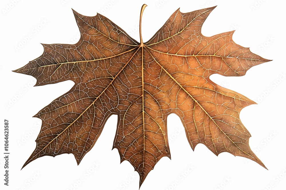 Fototapeta premium Golden Maple Leaf with Detailed Veins and Minimalist Design