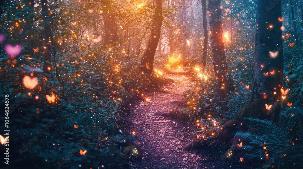 Enchanted Twilight Forest with Glowing Flora Enchanted Twilight Forest with Glowing Flora