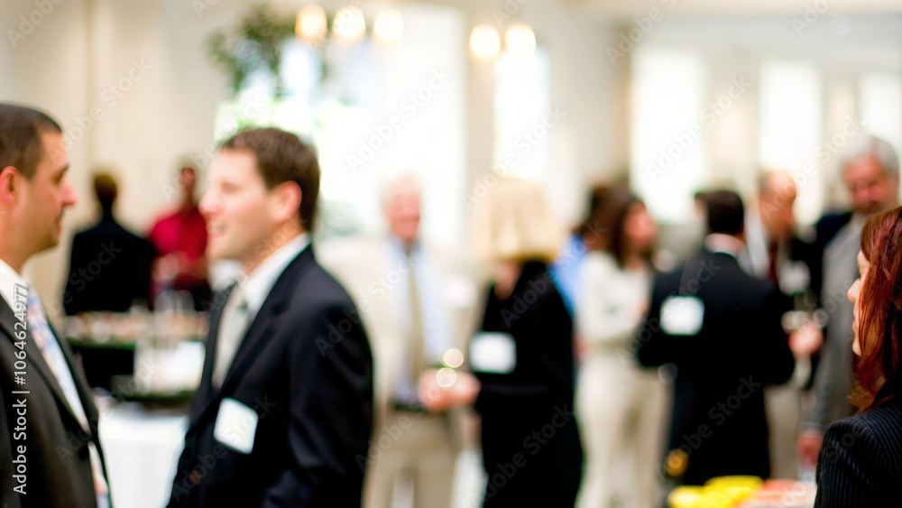 Fototapeta premium Hazy background hinting at a professional networking event setting.