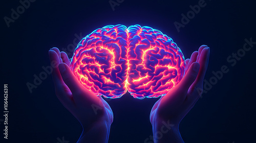 Wallpaper Mural A glowing, stylized brain is cradled in two hands against a dark background, symbolizing intelligence, creativity, and the power of the mind. Torontodigital.ca