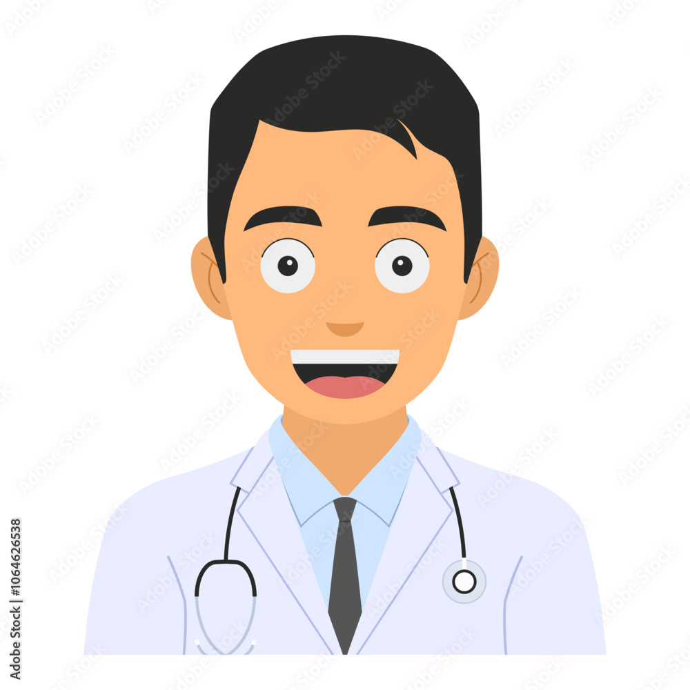 Vector illustration of a young doctor smiling, wearing a doctor’s uniform with a stethoscope draped around the neck, isolated on a white background, avatar design Vector illustration of a young doctor smiling, wearing a doctor’s uniform with a stethoscope draped around the neck, isolated on a white background, avatar design