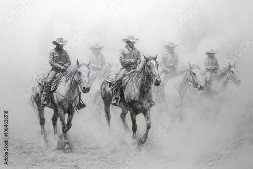 Sketch of western riders on horses.